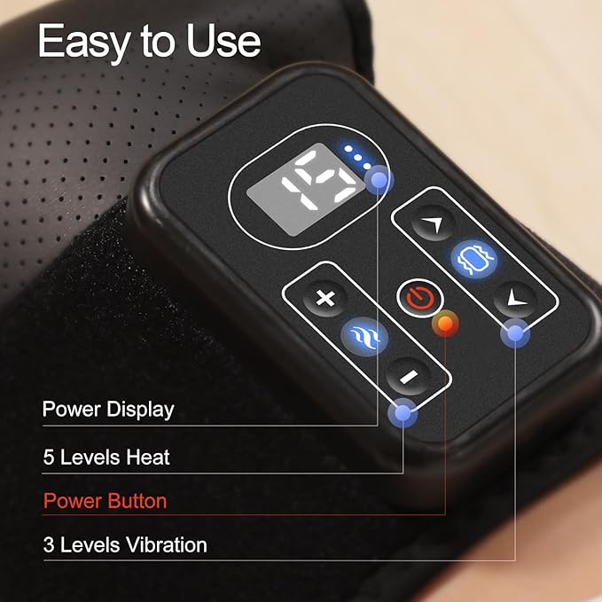 Cordless Knee Massager with Heat Vibration Heating Pad for Pain Relief 3 Vibrations &amp 5 Heating Levels Shoulder Brace Knee Brace Wrap Gifts for Dad Mom Men Women Seniors (Black Single)