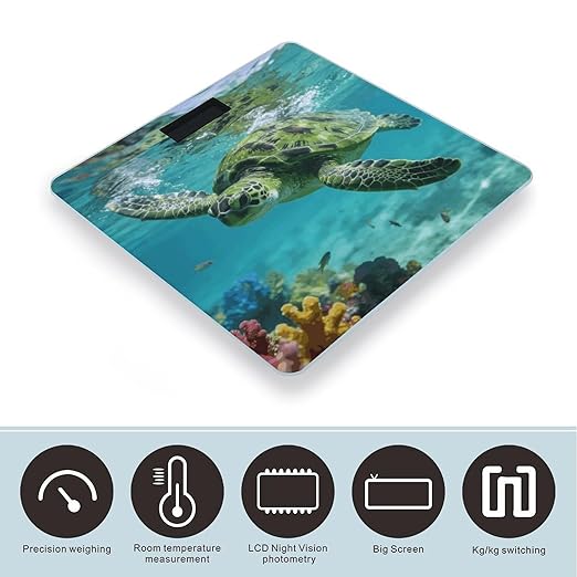 Sea Turtle Smart Scale for Body Weight Digital Bathroom Scale Toughened Glass Weight Scale with Large LCD Backlight Display High Precision Scales Weighing Machine
