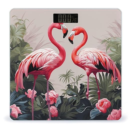 Pink Flamingo Birds on Background Digital Bathroom Scale for Body Weight Weighing Scale with Backlit LCD Display High Precision Measurements &amp Measures Weight Up to 180kg