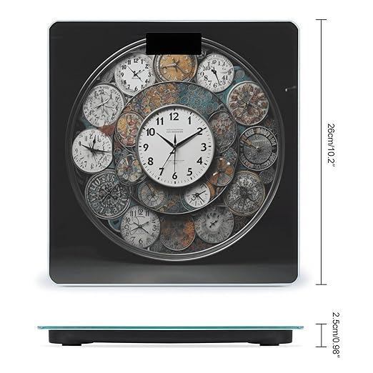 Clock Art Scale for Body Weight Safe Rounded Corners Tempered Glass Digital Bathroom Scale LED Display 400lb Capacity Weight Scales with High Precision Sensors