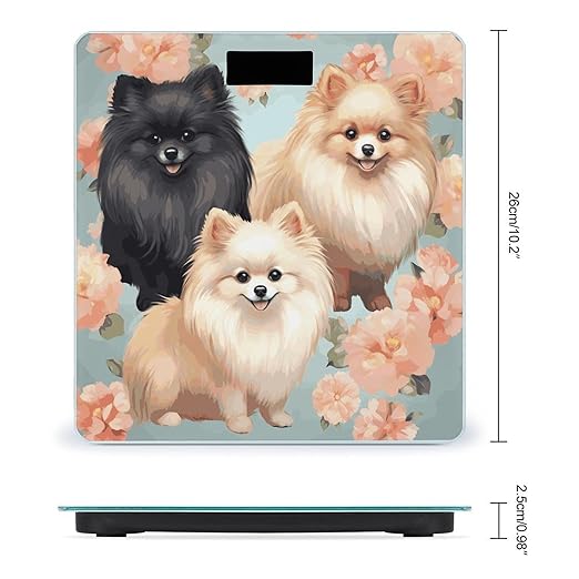 Pomeranians Pattern Bathroom Scale for Body Weight 400 Lb Weight Scale with High Precision Sensors Tempered Glass Highly Accurate Digital Weighing Machine for People