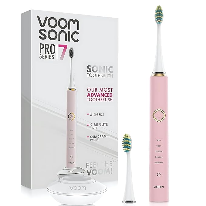 Voom Sonic Pro 7 Series Rechargeable Electronic Toothbrush Advanced Oral Care Technology 2-Minute Timer w/Quadrant Pacing 5 Adjustable Speeds
