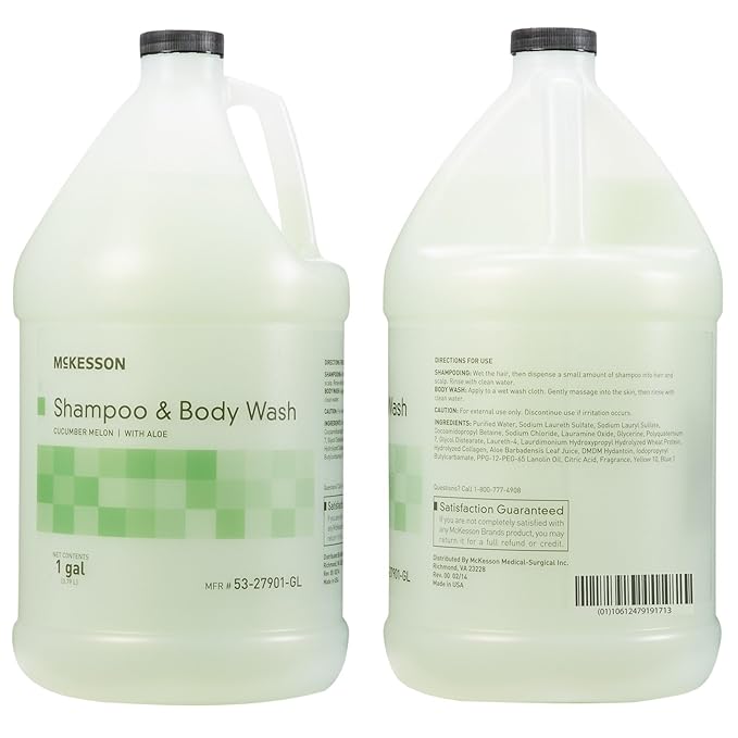 McKesson Body Wash and Shampoo - 1  Gallon Bulk Refill Full Body Wash with Aloe Cucumber Melon Scent - Sensitive Skin &amp Hair 2‑in‑1
