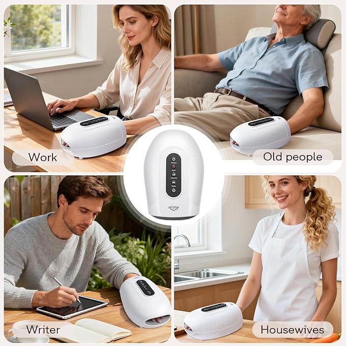 ALLJOY Hand Massager for Arthritis and Carpal Tunnel Relief Cordless Electric Hand Massager with Heat and Compression for Finger Numbness Valentines Day Gifts for Women and Men (White)