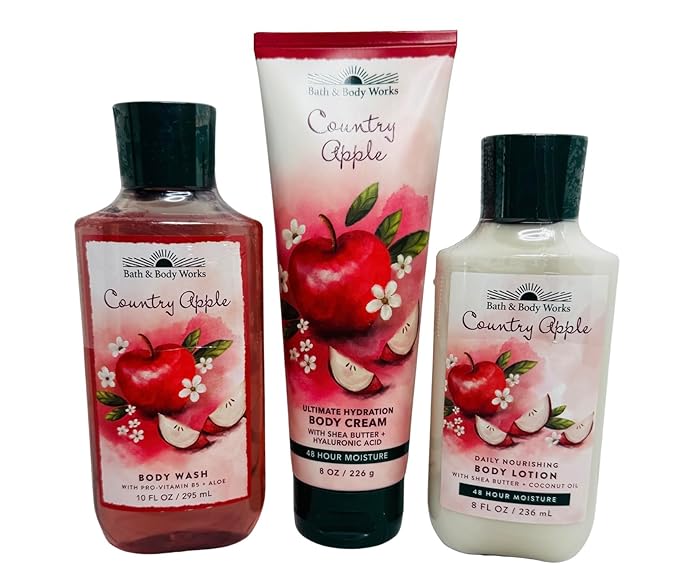 Bath &amp Body Works Womens Country Apple Body Cream Lotion and Body Gel Wash 3 Piece Set