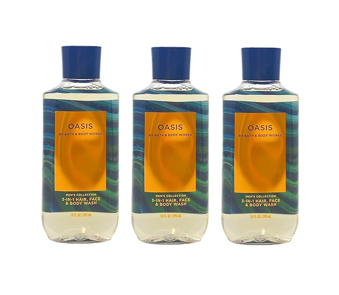Bath &amp Body Works Men's Collection OASIS 3-in-1 Hair Face &amp Body Wash Pack of 3-10 fl oz / 295 mL each