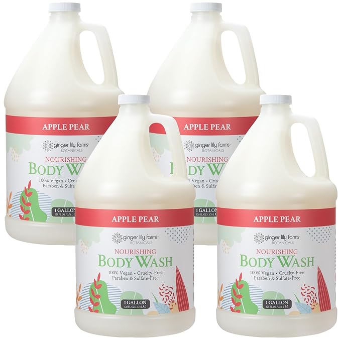Ginger Lily Farms Botanicals Nourishing Body Wash 100% Vegan &amp Cruelty-Free Apple Pear Scent 1 Gallon (Pack of 4)