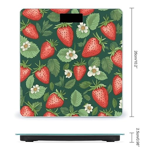 Fresh Strawberries and Leaves Scale for Body Weight Sturdy Tempered Glass Weighing Scales with LCD Display Accurate Digital Bathroom Scale Convenient Body Fat Smart Scales 400lb