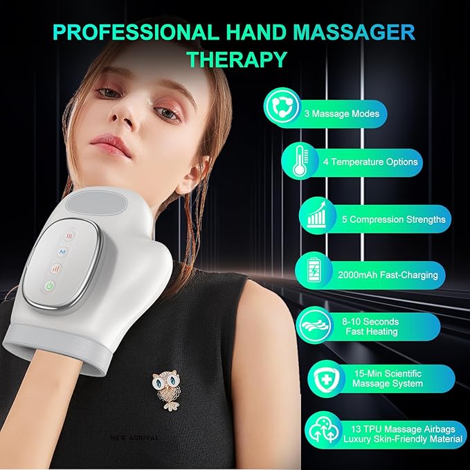 Professional Hand Massager with Heat Compression Therapy 3 Massage 4 Temperatures 5 Compression Pain Relief Glove Arthritis &amp Wrist Carpal Tunnel Neuropathy Circulation Gifts for Women/Men