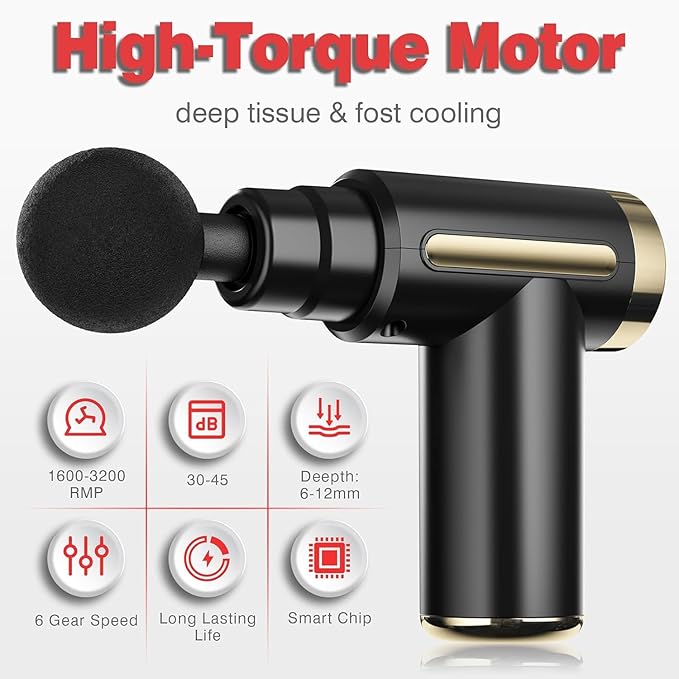 Massage Gun Deep Tissue for Athletes Percussion Muscle Massager with 12 Speed 4 Massage Gun Head for Back Neck Body