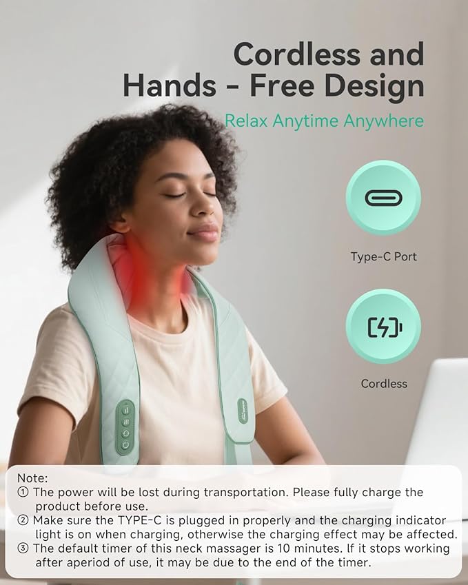 Snailax Cordless Shiatsu Neck Massager with Heat 4D Kneading Back Shoulder Massager Deep Tissue Larger Massage &amp Heating Area Gift for Mom Dad