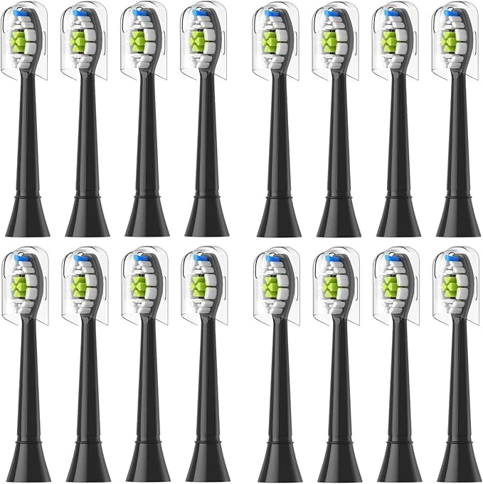 Replacement Toothbrush Heads Compatible for Easy Clean Healthy and Other Snap-On Handles(8-16pcs)(16pcs Black)