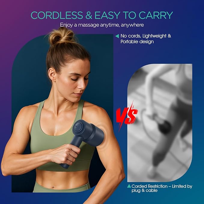 VOYOR-HEALTH Handheld Cellulite Massager Electric Cellulite Remover Body Sculpting Massage with 5 Replaceable Heads for ArmThighCalves Cordless &amp Rechargeable Deep Tissue Massager CM410 (Blue)