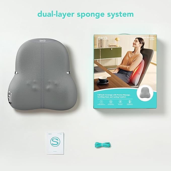 SKG TS 700 Cordless Full Back Massager for Pain Relief Deep Tissue Up and Down 4D Shiatsu Back Massager with Heat Gifts for Men and Women Dad Mom Grandpa