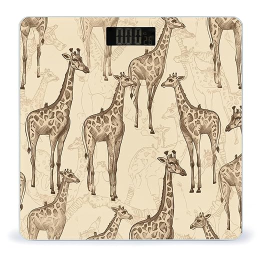 Hand Drawn Giraffes Scale for Body Weight Precision Bathroom Weighing Scales with Back Lit LCD Display Sturdy Tempered Glass Body Weight Scales Digital Bathroom Scale 400lb
