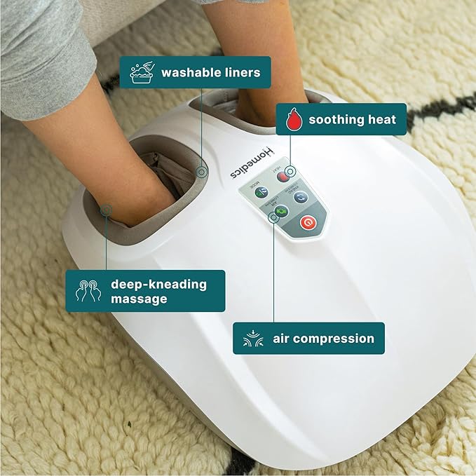 Homedics Shiatsu Air 2.0 Foot Massager with Soothing Heat and Rhythmic Air Compression 3 Customized Controls and Intensities Washable Liner at-Home Kneading Massage Relaxes Feet 3 Speed Options