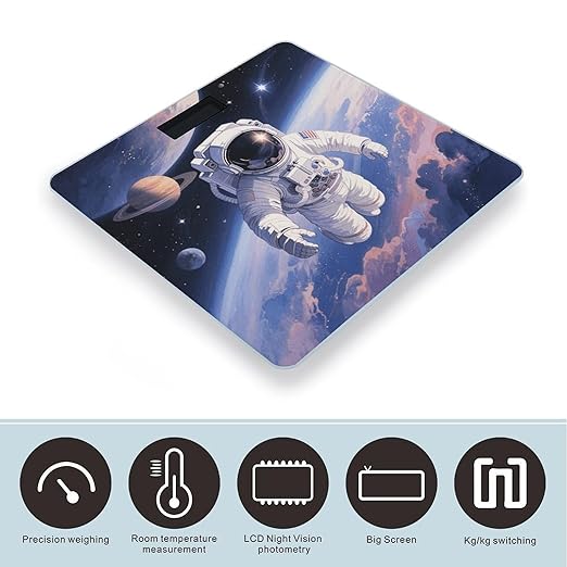 Astronaut in Space Scale for Body Weight Sturdy Tempered Glass Weighing Scales with LCD Display Accurate Digital Bathroom Scale Convenient Body Fat Smart Scales Easy Read