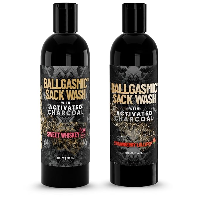 Derm Dude BallGasmic Ball Wash for Men – Sweet Whiskey + Strawberry | Anti-Chafing Charcoal Body Wash for Groin Care &amp Odor Defense – 2 x 8oz