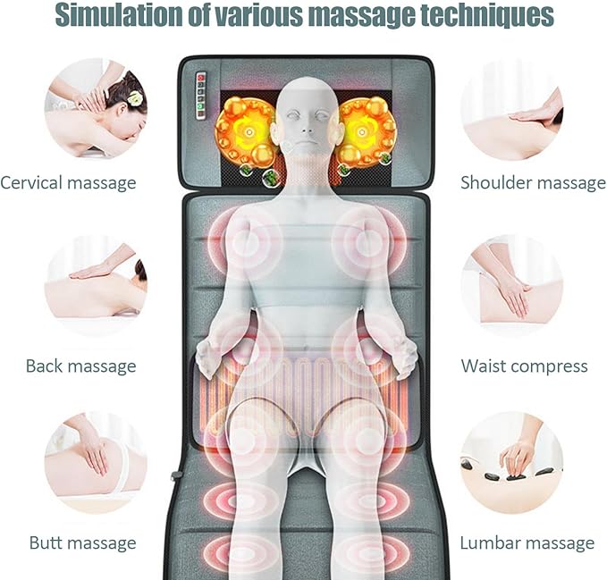 Full Body Massage Mat with Heat | 3D Lumbar Traction &amp Relaxation | Shiatsus Neck Massager with Massage Points | Electric Massage Pad with Timer | Body Stretching &amp Circulation fit 1.4 m-9.m