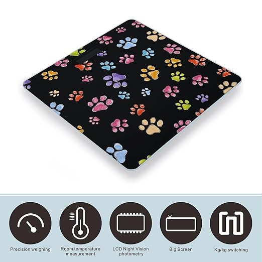 Pawful Paws Print Scale for Body Weight Anti-Slip Sturdy Tempered Glass Weighing Machine Highly Digital Accurate Bright LCD Bathroom Scale for Household Gift