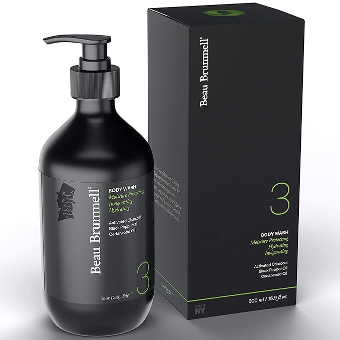 Daily Hydrating Body Wash for Men by Beau Brummell | A Luxury Daily Body Wash Formulated to Remove Dirt and Oils Without Stripping Away Vital Moisture | Large 16.9 OZ Bottle | Made in USA