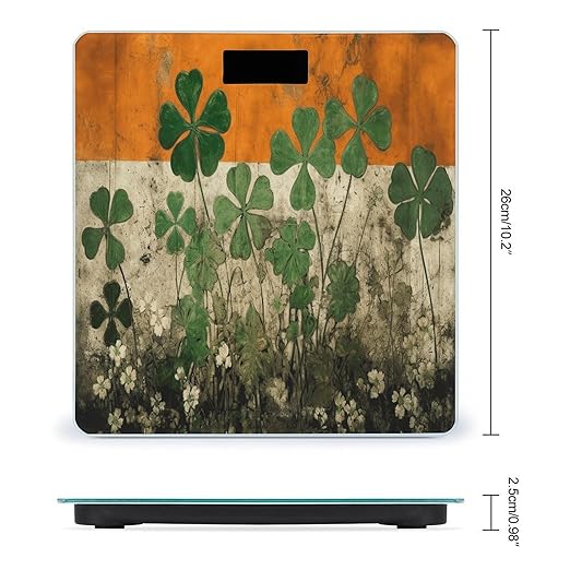 Clover on Flag Background Scale for Body Weight Highly Accurate Digital Bathroom Scale Sturdy Tempered Glass Weighing Scales with LCD Display Fashion Body Fat Smart Scales 400lb