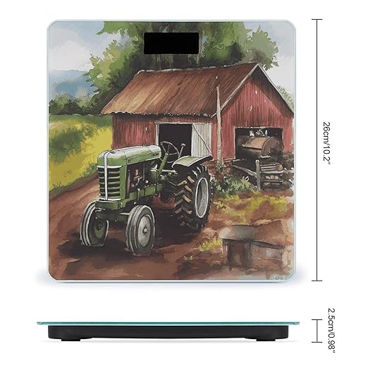 Tractor on The Farm Scale for Body Weight Precision Bathroom Weighing Scales with Back Lit LCD Display Sturdy Tempered Glass Body Weight Scales Digital Bathroom Scale 400lb