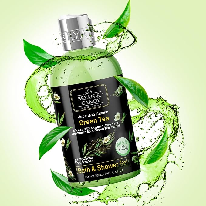 Green Tea Shower Gel (300ml) with Aloe Vera. Gentle Moisturizing Body Wash for Soft Supple Skin