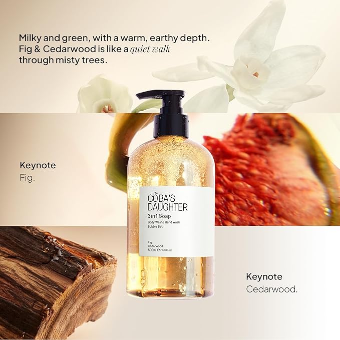 COBA'S DAUGHTER 3in1 Soap | Bubble Bath Body Wash &amp Hand Wash | Aromatherapy-Infused with Fig &amp Cedarwood | Inulin &amp Seaweed Extract for Exfoliated Balanced &amp Nourished Skin (16.9 Oz