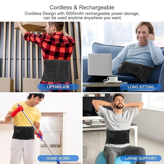 Heated Back Brace with Massage Rechargeable Heating Pad for Back Pain Relief Adjustable Back Support Belt with Heat Therapy and Vibration Massager for Men and Women XL