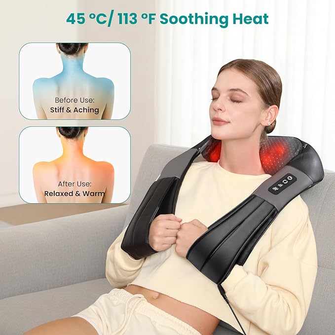 Nekteck Shiatsu Neck Massager with Heat for Pain Relief Deep Tissue 2026 Upgraded 3D Back Shoulder Kneading Massage Pillow Body Muscle Relaxation Tools Gifts for Him Her Black (NOT Cordless)