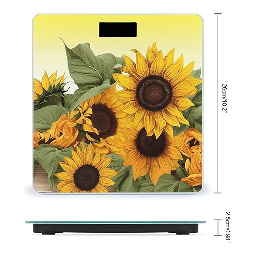 Sunflowers Floral Digital Bathroom Scale for Body Weight Weighing Scale with Backlit LCD Display High Precision Measurements &amp Measures Weight Up to 180kg
