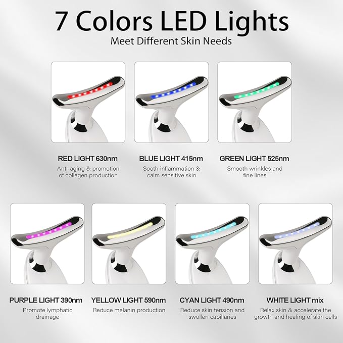 Red Light Therapy for Face 7 Color LED Facial Light Therapy Wand for Skin Care at Home Blue Light Therapy Face Massager Tool for Neck (White)