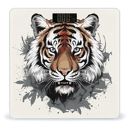 Black and White Doodle Tiger Digital Bathroom Scale for Body Weight Weighing Scale with Backlit LCD Display High Precision Measurements &amp Measures Weight Up to 180kg