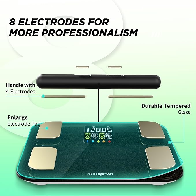 RunStar Scale for Body Weight 8 Electrodes High Accurate Rechargeable Composition Analyzer with BMR Index Body Fat Digital Scale Composition Muscle &amp Fat Measurement Large Display 400lb