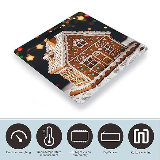 Sweet Gingerbread House Scale for Body Weight Sturdy Tempered Glass Weighing Scales with LCD Display Accurate Digital Bathroom Scale Convenient Body Fat Smart Scales Easy Read