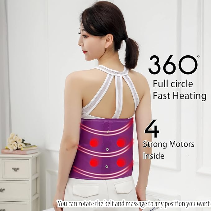 Heating Sauna Belt with Hot Compress &amp Vibration MassageLumbar Abdominal Stomach Belly Massager Back Pain Relief Machine for Body Muscle RelaxWaist Trimmer Fitness Home Exercise(Purple)