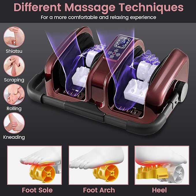 ARLIME Foot Massager with Heat Deep Kneading Shiatsu Massage Machine for Muscle Arm Relaxation Feet and Calf Massager Gifts for Adults (Red)