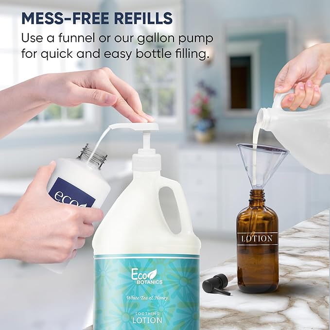 Terra Pure 1-Shoppe Eco Botanics Natural Lotion with Raw Honey &amp White Tea | Gallon Jug Bulk Toiletries for Airbnb Vacation Rentals and Home Bathroom | Refill For Soap Dispensers