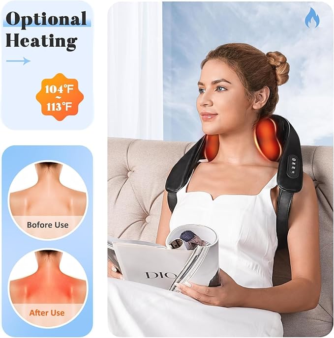 Valentine's Day Gift for Women Men Neck and Shoulder Massager with Heat Cordless Back and Neck Massager 4D Shiatsu Deep Kneading Massagers for Shoulder Back Leg Neck Pain Relief Home Office Use