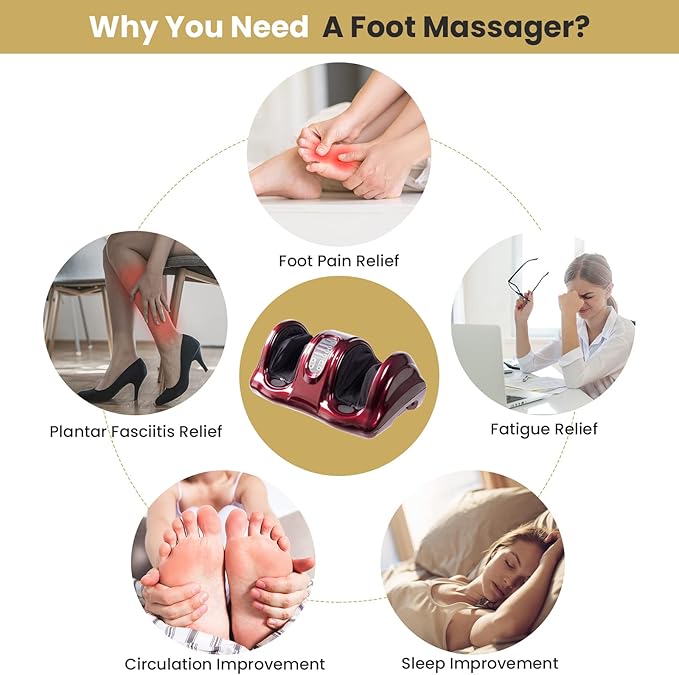 WELLHUT Foot Massager Machine Shiatsu Foot and Calf Massager for Ankle Calf Leg Arm Shiatsu Kneading Rolling Feet Massager Machine Gifts for Men and Women Burgundy