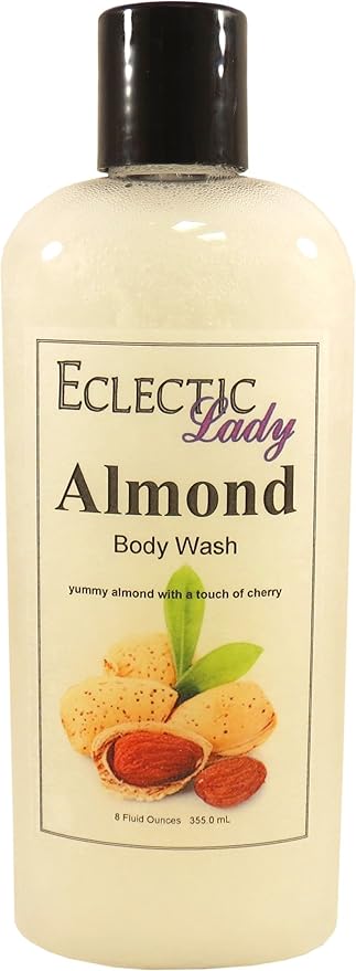 Eclectic Lady Liquid Pearl Body Wash - Almond Scent 3-in-1 Use For Bubble Bath Hand Soap &amp Body Wash Phthalate-Free Almond Fragrance Handcrafted in USA (8 oz)