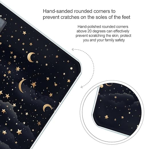 Stars and Moon on Dark Background Bathroom Scale Rounded Smart Scale for Body Weight Automatic Power On/Off Weight Scales Accurate Bathroom Digital Scales for Pet Home Bedroom Kitchen