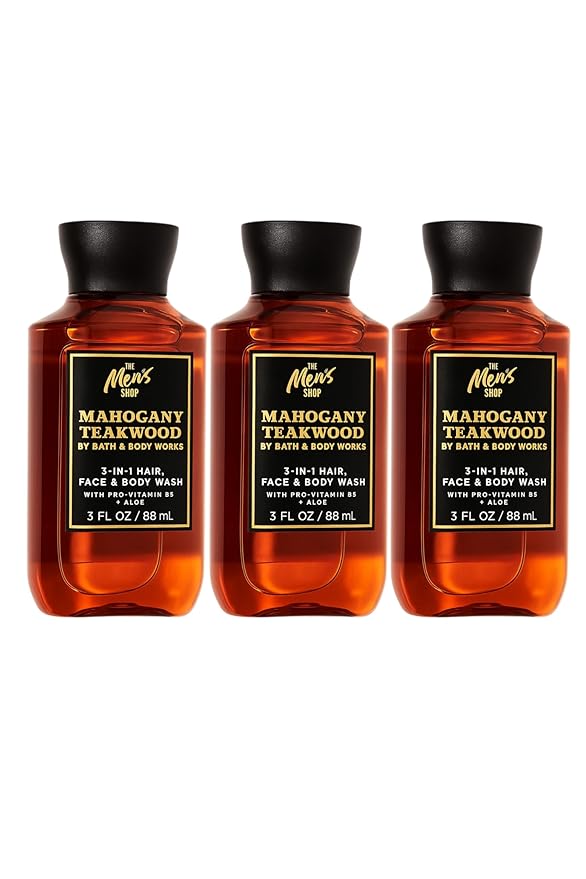 Bath &amp Body Works Mahogany Teakwood Travel Size 3-in-1 Hair Face &amp Body Wash – 3 Pack – Mahogany Oak &amp Lavender Scent – 3 fl oz Each