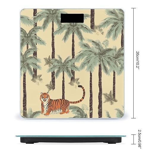 Palm Trees and Tigers Scale for Body Weight Highly Accurate Digital Bathroom Scale Sturdy Tempered Glass Weighing Scales with LCD Display Fashion Body Fat Smart Scales 400lb