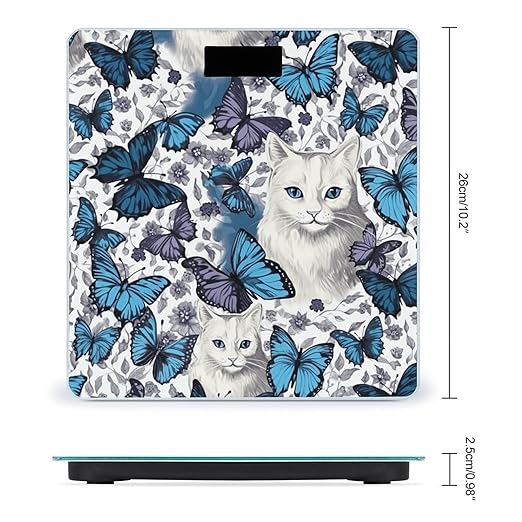 Blue Butterfly and White Cat Scale for Body Weight Accurate Digital Bathroom Scale Toughened Glass High Precision Scales Smart Weight Scales with Large LCD Backlight Display Weighing Machine