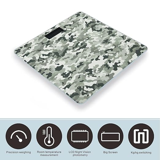 White Camouflage Digital Bathroom Scale for Body Weight Weighing Scale with Backlit LCD Display High Precision Measurements &amp Measures Weight Up to 180kg
