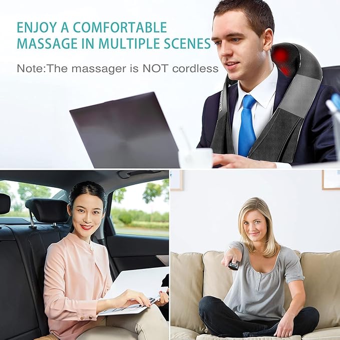 AERLANG Shiatsu Back and Neck Massager Back Massager Deep Tissue Kneading Neck and Shoulder Massage with Heat Electric Massage Pillow Fathers Day Gift Ideas from Daughter Son(NOT Cordless)