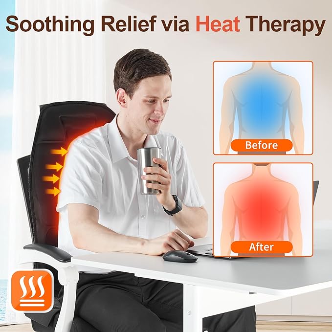 Back Massager with Heat Cooling Back Massager for Chair Chair Massager for Full Body Massage Deep Tissue Vibration Pad with 6 Vibration Nodes Jet-Black