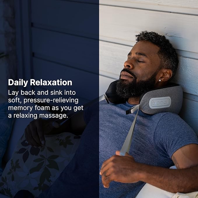GhostBed Massaging Neck Pillow Shiatsu-Style Kneading Massager Comfortable Heated with Cover Wireless Portable Pillow Standard Size